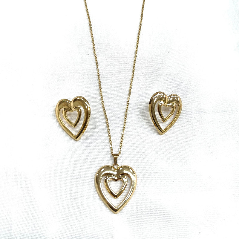 Hridaya Anti Tarnish Heart Pendant Earring Necklace Set | JewelOn