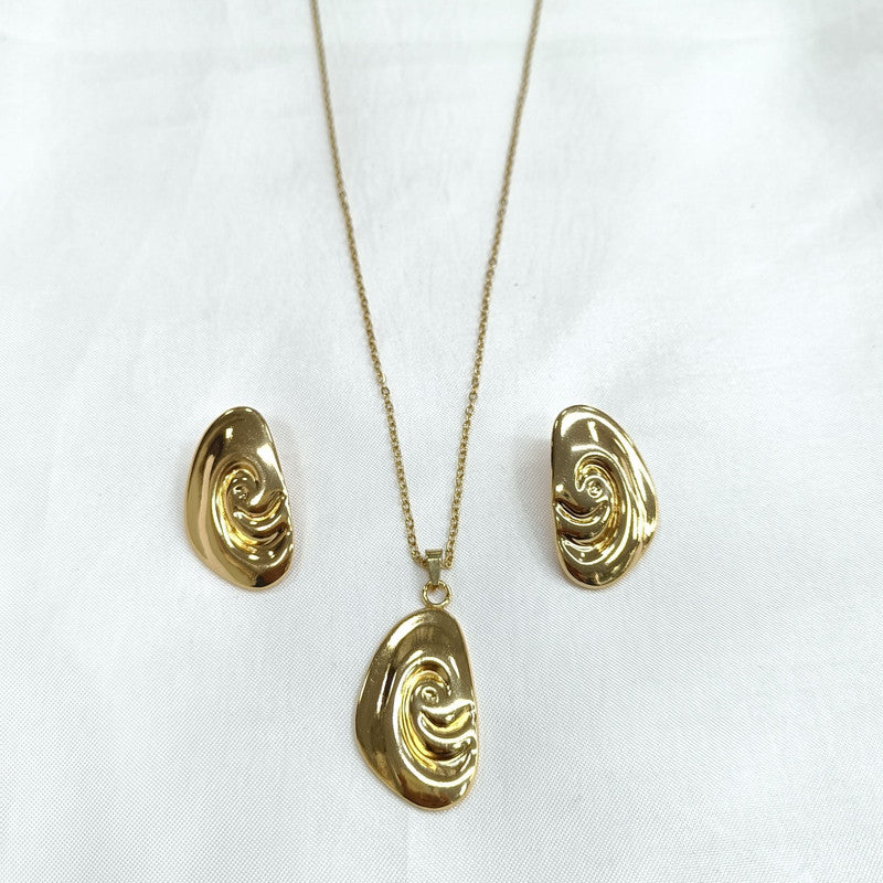 Adira Anti Tarnish Oval Pendant Earring Necklace | JewelOn