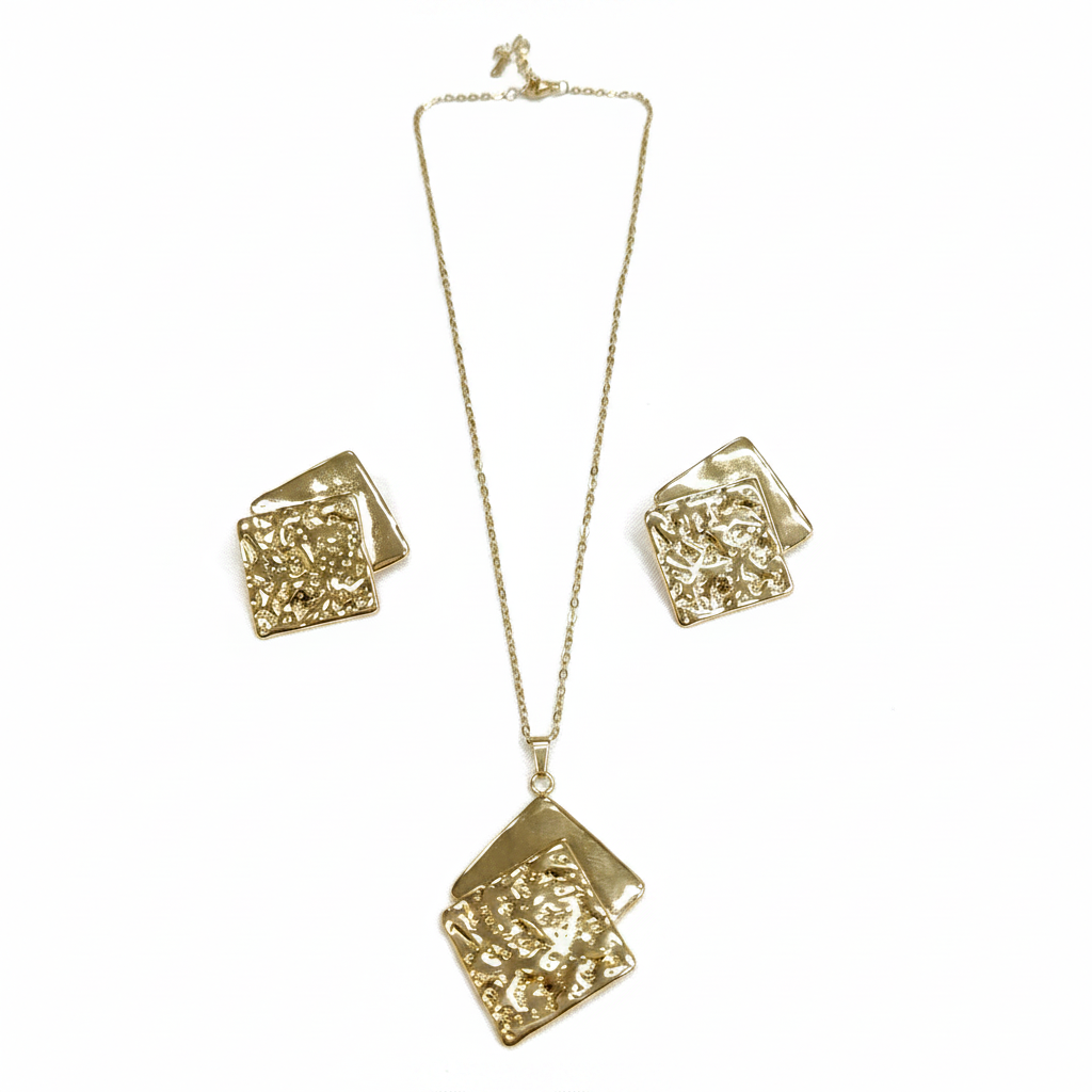 Chaturbhuj Gold Plated Anti Tarnish Square Statement Necklace Earring Set | JewelOn