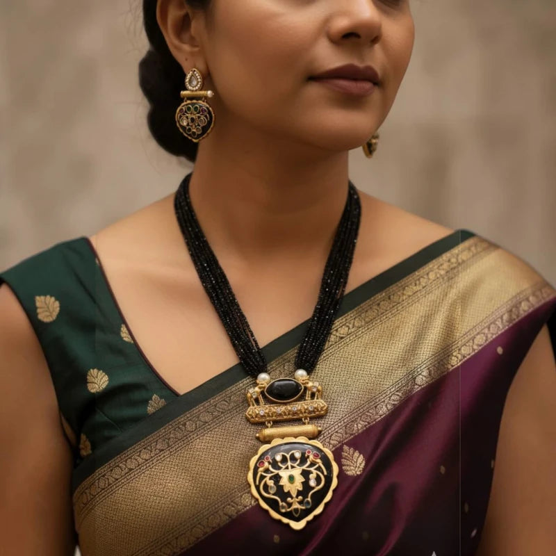 Krishnakali Black Hydro Crystal Brass Pendant Jewellery Set | JewelOn