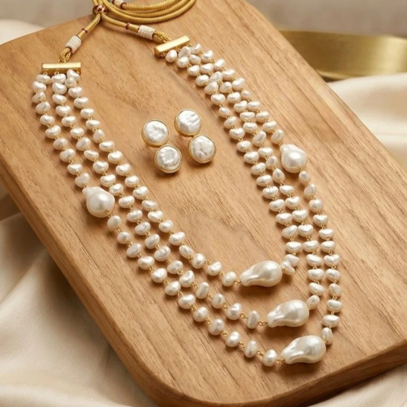 Motimahal Pearl Mala Fusion Necklace with Earring Jewellery Set | JewelOn