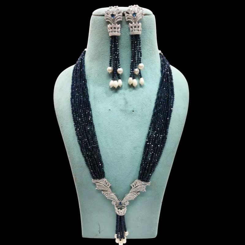 Nilambari Blue Hydro Crystal with American Diamond Pendant Fusion Jewellery Set | JewelOn