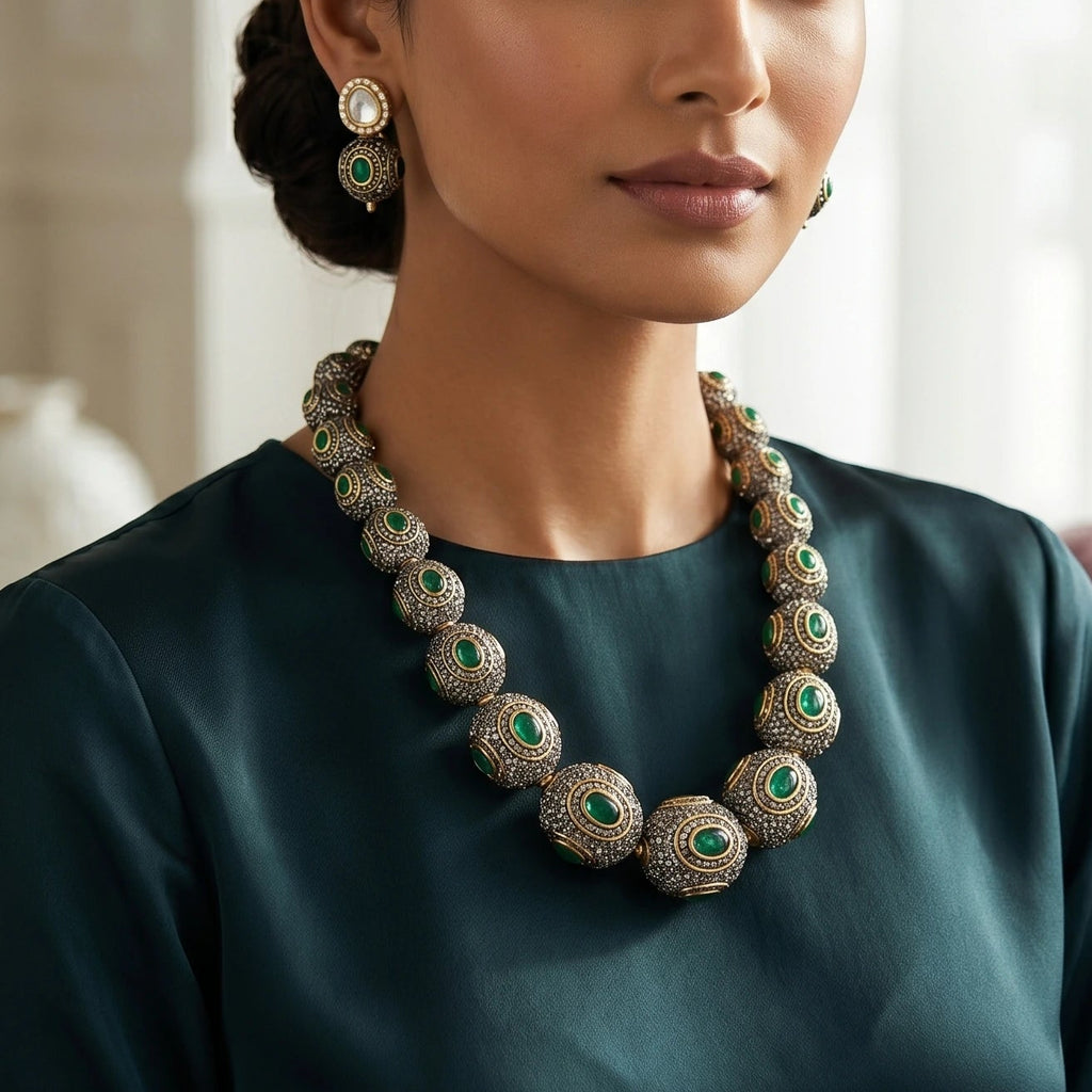 Haritika Green Fusion Stone Mala Necklace Jewellery Set | JewelOn