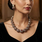 Rangmahal Maroon Stone Fusion Mala Necklace Jewellery Set | JewelOn