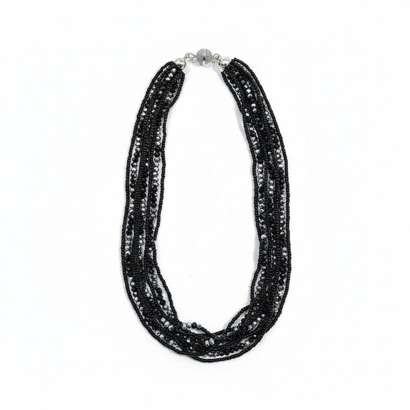 Krishnakali Black Crystal Beaded Necklace with Magnetic Closure | JewelOn