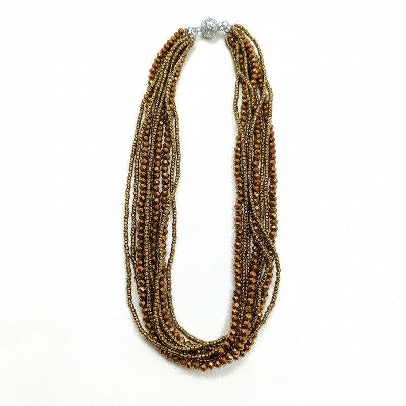 Tamranga Brown Crystals Beaded Necklace With Magnetic Closure | JewelOn