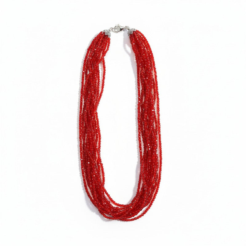 Raktamani Red Crystal Beaded Necklace with Magnetic Closure | JewelOn