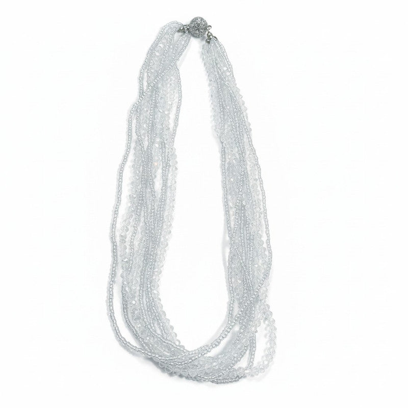 Shwetamani White Crystal Beaded Necklace with Magnetic Closure | JewelOn