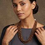 Tamranga Brown Crystals Beaded Necklace With Magnetic Closure | JewelOn