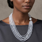 Shwetamani White Crystal Beaded Necklace with Magnetic Closure | JewelOn