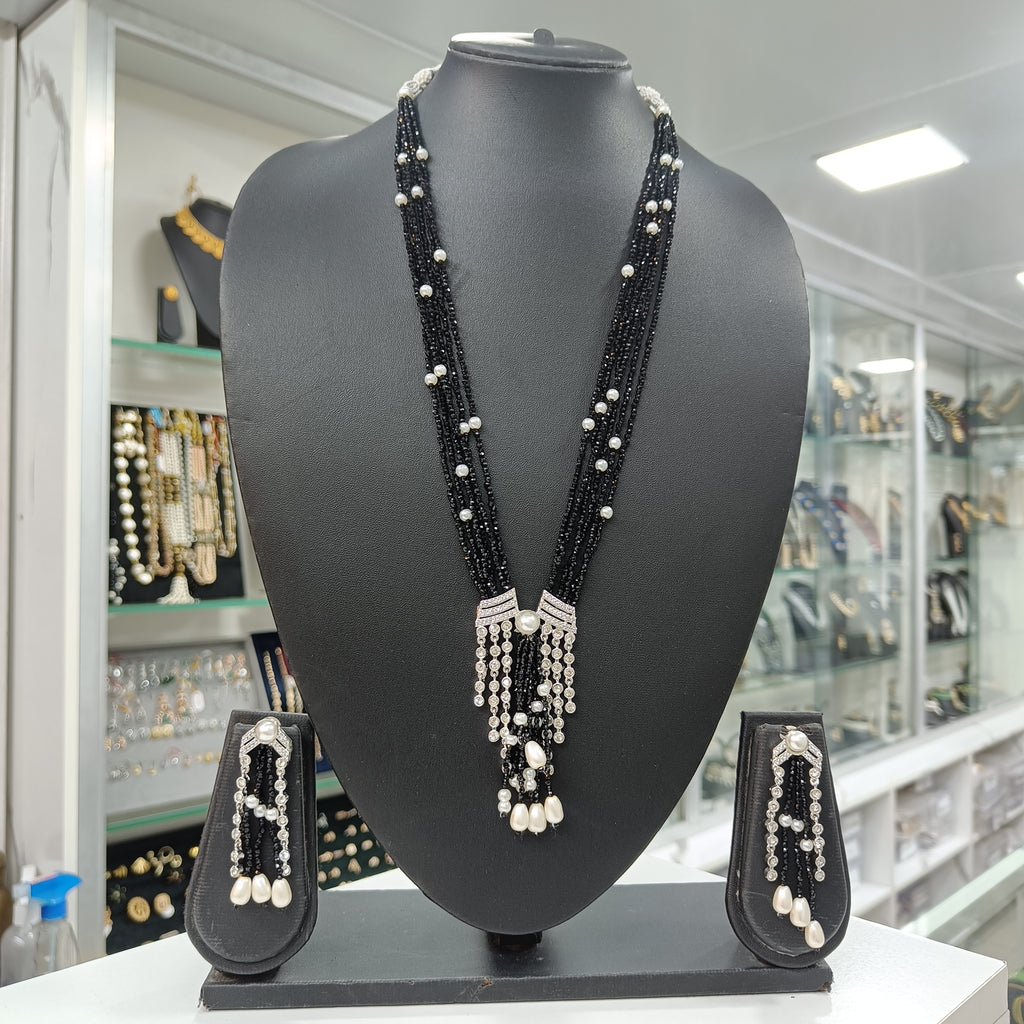 Krishnakali Black Hydro Crystal Beads Fusion Necklace Set | JewelOn