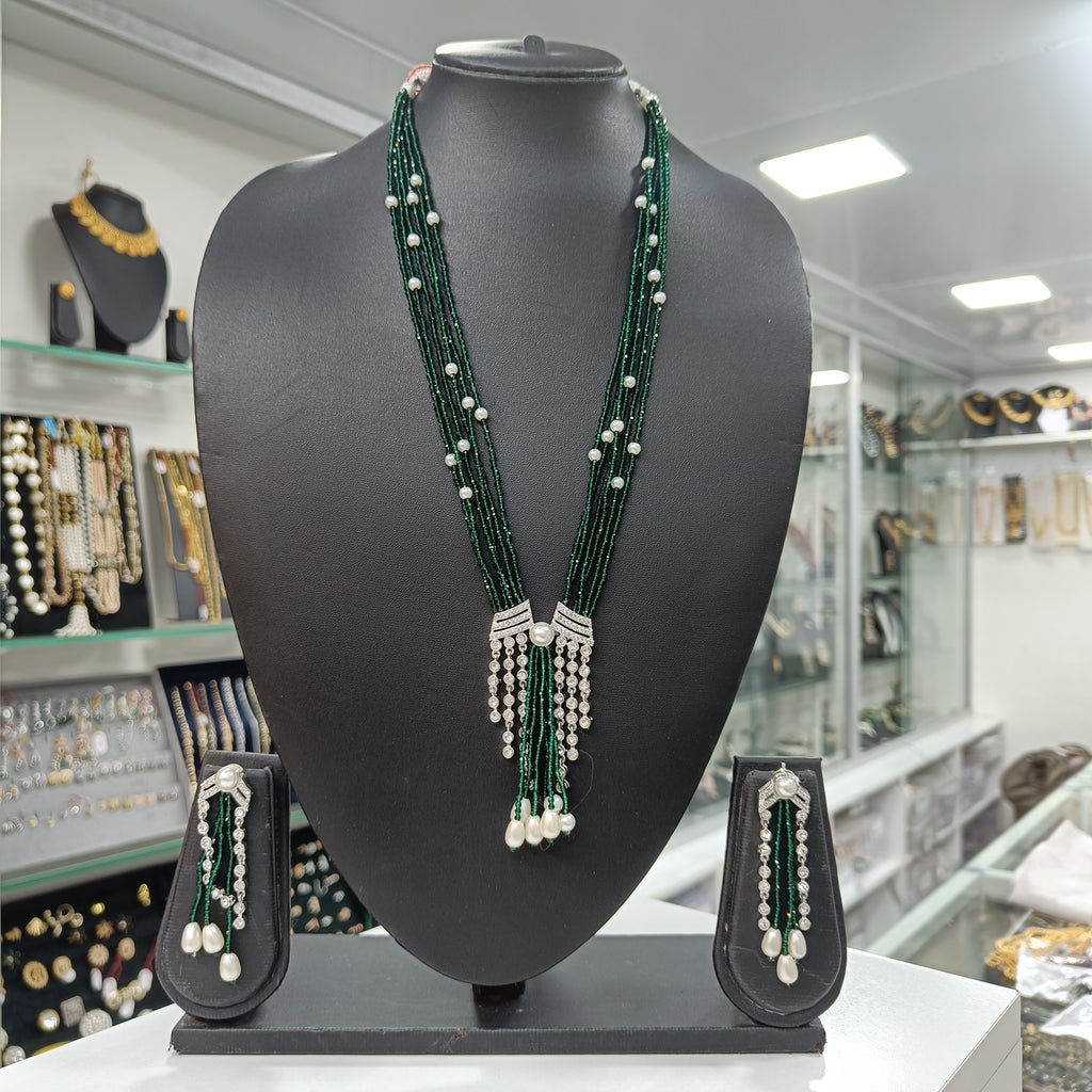 Haritika Green Hydro Crystal Beads Fusion Necklace Set | JewelOn