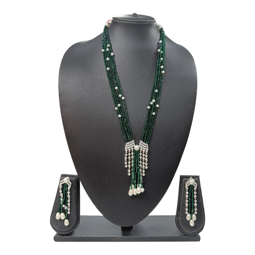 Haritika Green Hydro Crystal Beads Fusion Necklace Set | JewelOn