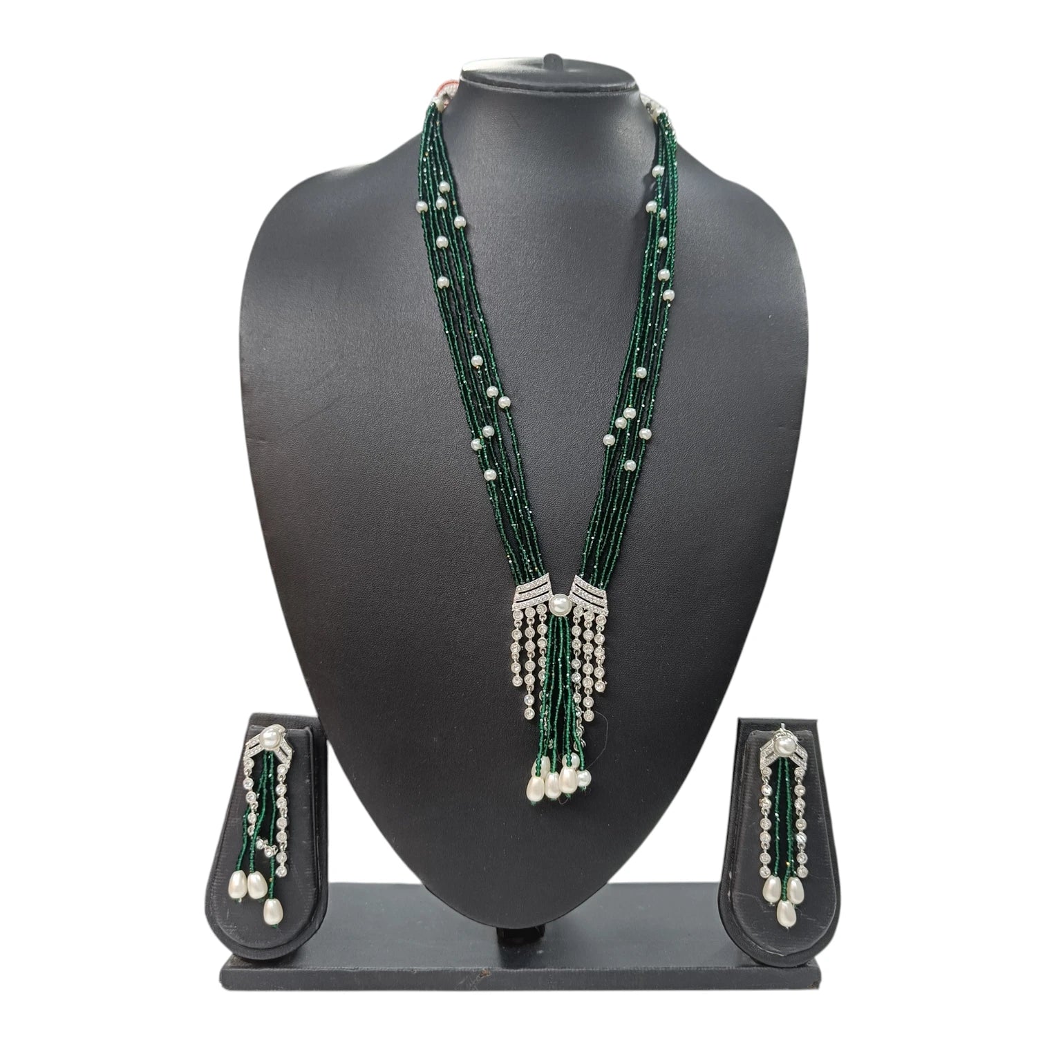 Haritika Green Hydro Crystal Beads Fusion Necklace Set | JewelOn