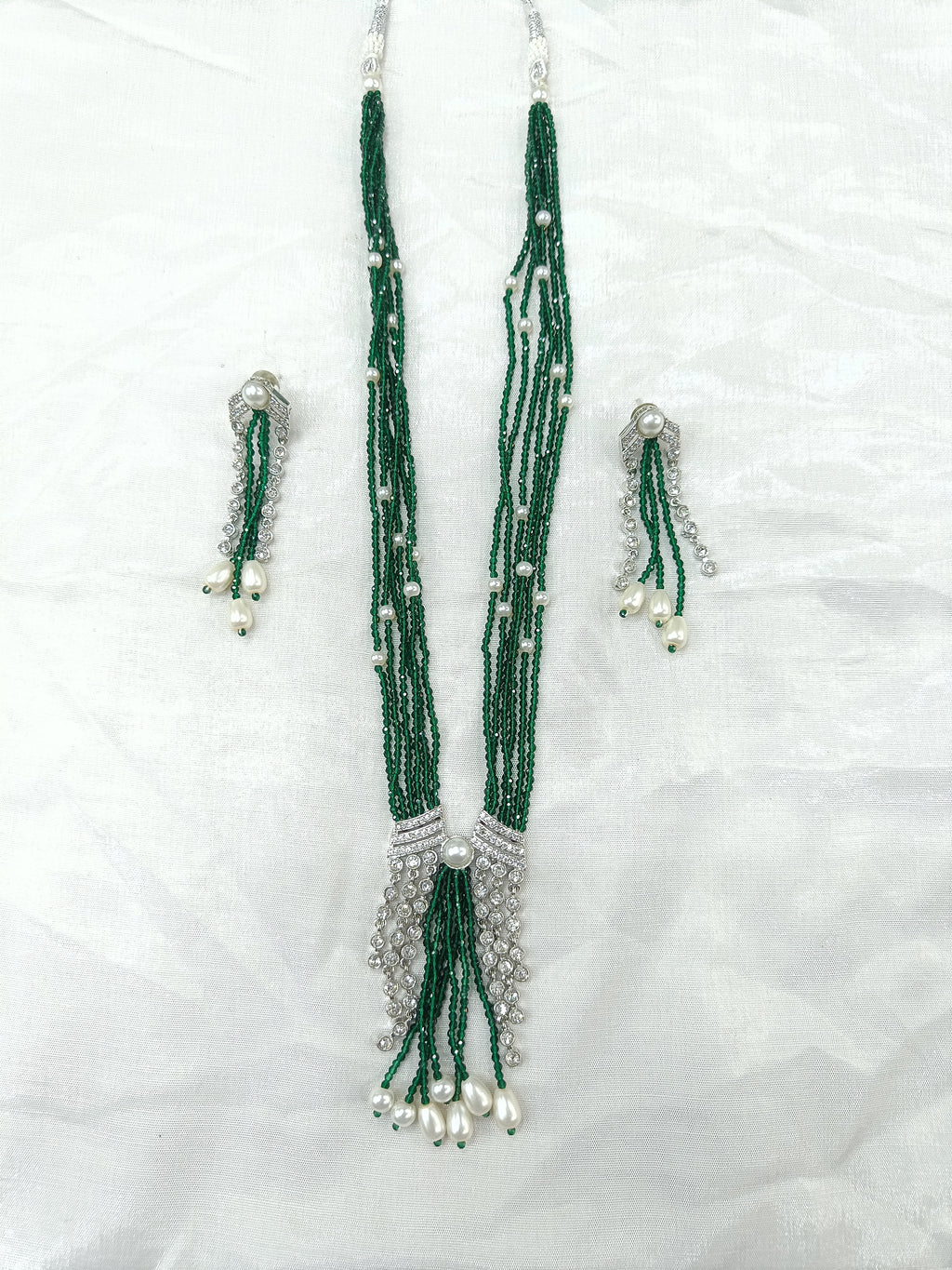 Haritika Green Hydro Beads Fusion Long Necklace Set | JewelOn