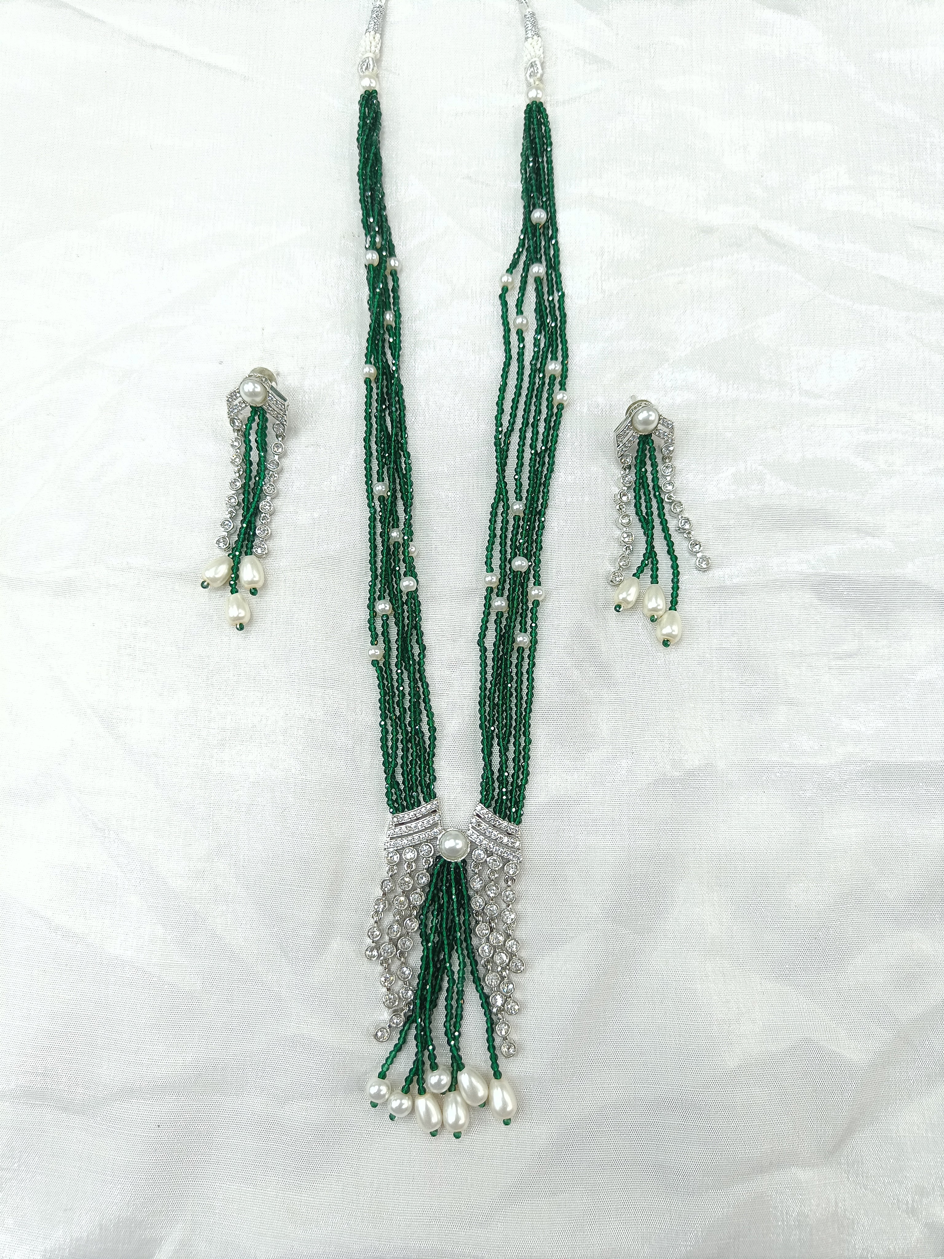 Haritika Green Hydro Beads Fusion Long Necklace Set | JewelOn