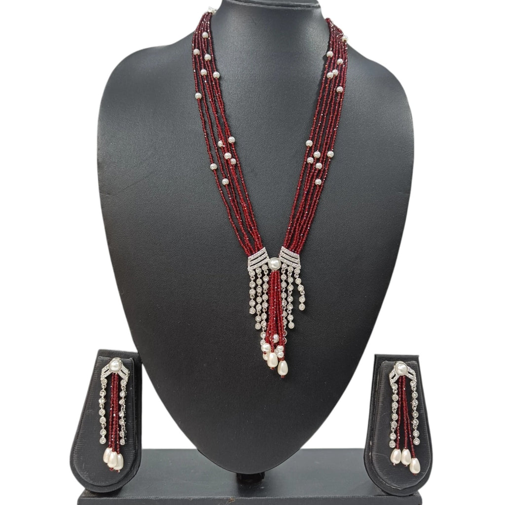 Raktapriya Maroon Hydro Crystal Beads Fusion Necklace Set | JewelOn