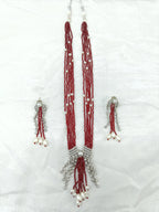 Raktapriya Maroon Hydro Beads Fusion Long Necklace Set | JewelOn