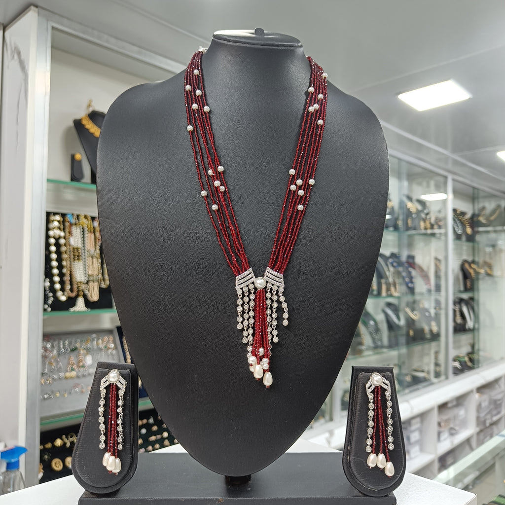 Raktapriya Maroon Hydro Crystal Beads Fusion Necklace Set | JewelOn