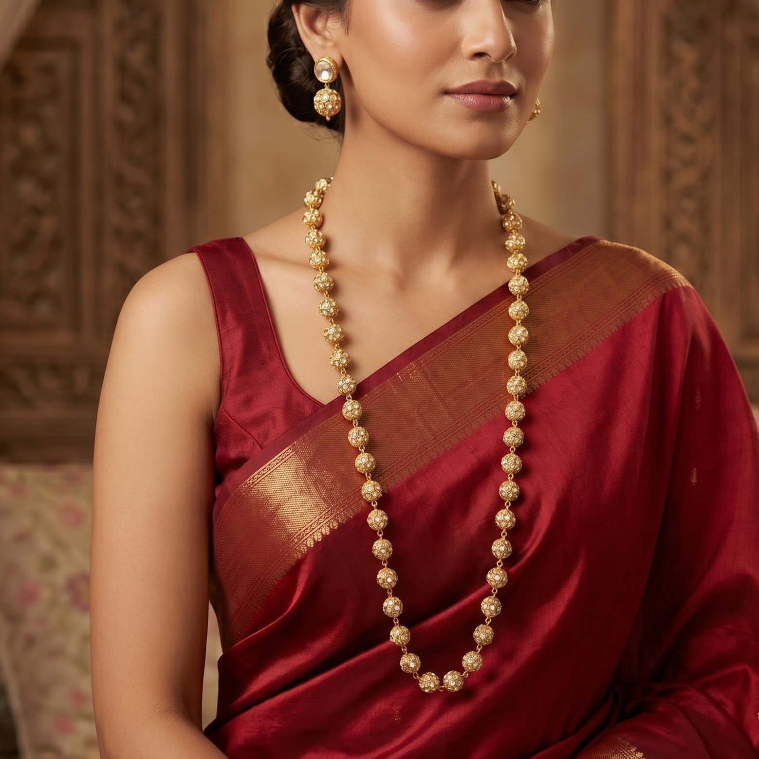 Sangam Long Mutter Mala Necklace Jewellery Set | JewelOn