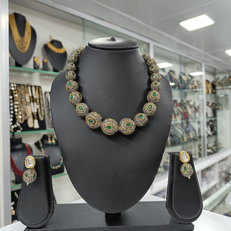 Haritika Green Fusion Stone Mala Necklace Jewellery Set | JewelOn