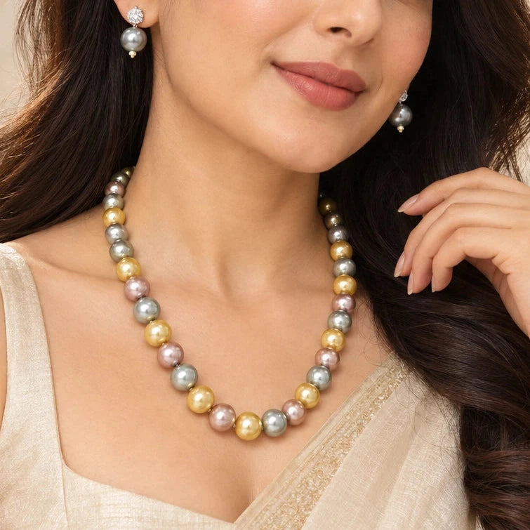 Lily Elegant Golden Grey Pearl Necklace Set | JewelOn