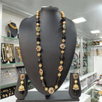 Pathar Dhara Black Stone Brass Fusion Long Necklace Set | JewelOn