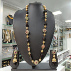 Pathar Dhara Black Stone Brass Fusion Long Necklace Set | JewelOn