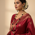 Pathar Dhara Black Stone Brass Fusion Long Necklace Set | JewelOn