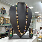 Pathar Dhara Multi Stone Brass Fusion Long Necklace Set | JewelOn