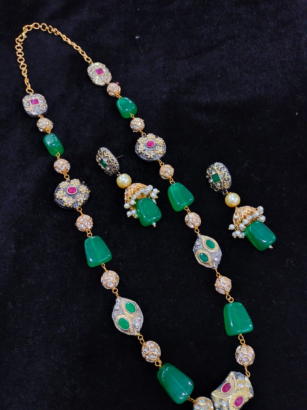 Anushka Fine Touch Premium Quality Fusion Semiprecious Single line Stone Mala Necklace Jewellery Mala Set | JewelOn