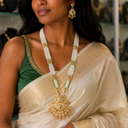 Chandrahar Long Heritage Moti White Mala Jewellery Set | JewelOn