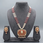 Aarohi Maroon Meena Work Square Pendant Earring Necklace Set