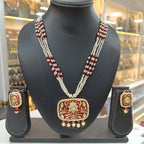 Aarohi Maroon Meena Work Square Pendant Earring Necklace Set