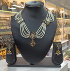 Navya Meena American Diamond White Moti Blue Necklace Set