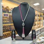 Prisha Elegant Teardrop Pendant & Earring Baby Pink Long Necklace Set