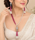 Prisha Elegant Teardrop Pendant & Earring Baby Pink Long Necklace Set