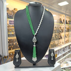 Prisha Mint Green Teardrop Pendant & Earring Long Necklace Set