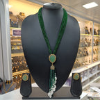 Natural Stone Pendant Earring Designer Long Necklace Set