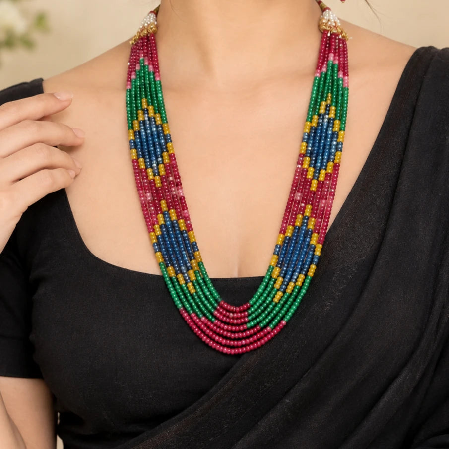 Ruchi Semi-Precious Multicolour 7-Line Necklace