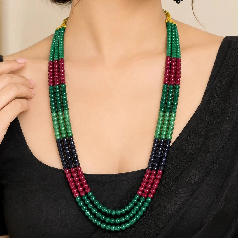 Ruchi Semi-Precious Multicolour 3-Line Necklace Mala