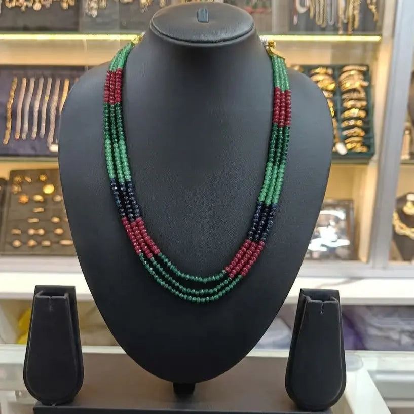 Ruchi Semi-Precious Multicolour 3-Line Necklace Mala