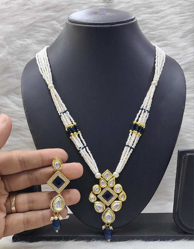 Majestic Maharani Collection Blue Kundan Long Necklace Set | JewelOn