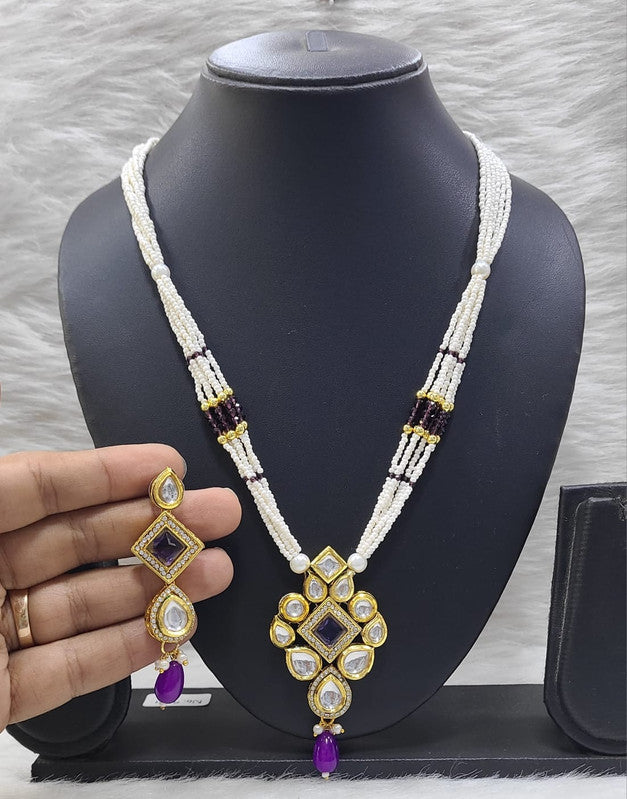 Gorgeous Maharani Collection Purple Kundan Long Necklace Set | JewelOn