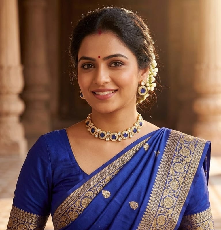 Vibrant Maharani Collection Blue Kundan Choker Necklace Set | JewelOn