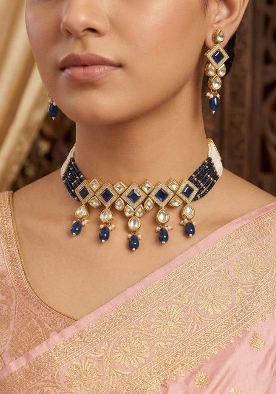 Anokha Maharani Collection Blue Kundan Choker Necklace Set | JewelOn
