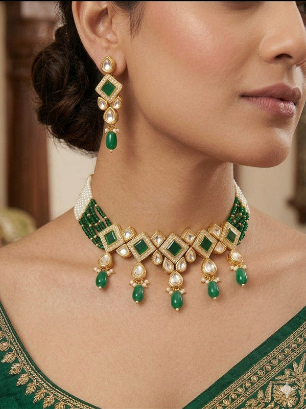 Divya Maharani Collection Green Kundan Choker Jewellery Set | JewelOn