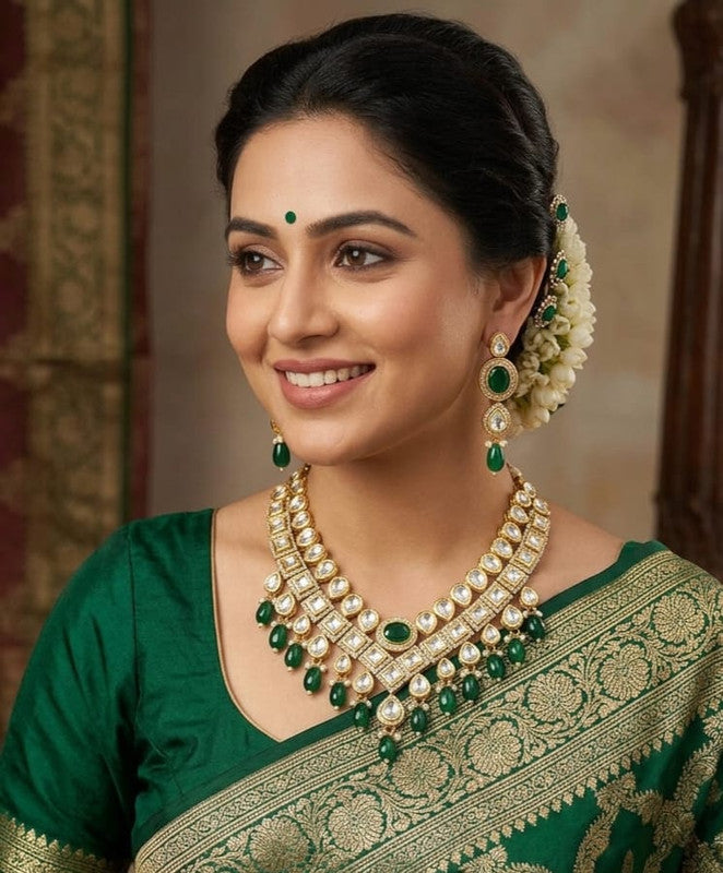 Pritam Maharani Collection Green Kundan Choker Necklace Set | JewelOn