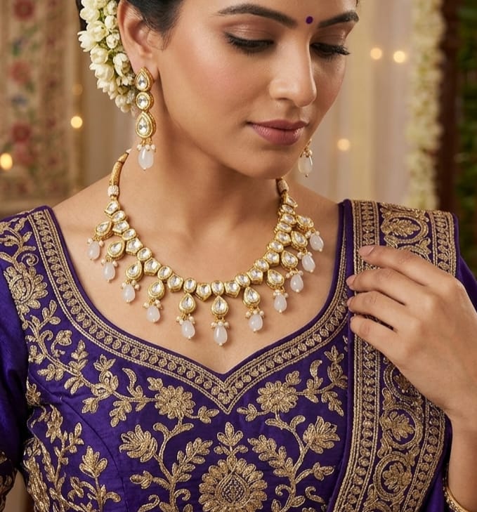 Fascinating Maharani Collection Pink Choker Necklace Jewellery Set | JewelOn