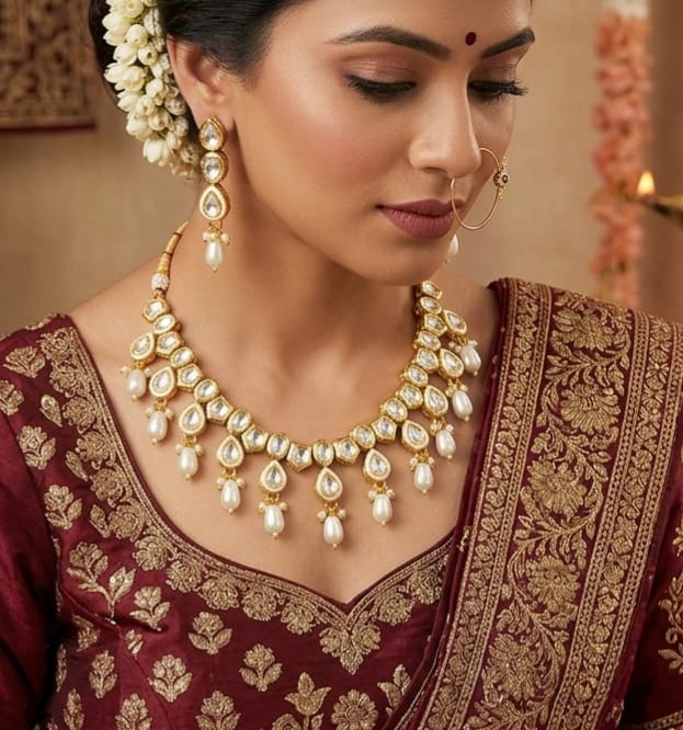 Glamorous Maharani Collection White Choker Necklace Jewellery Set | JewelOn